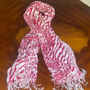 Red and White Patterned Scarf